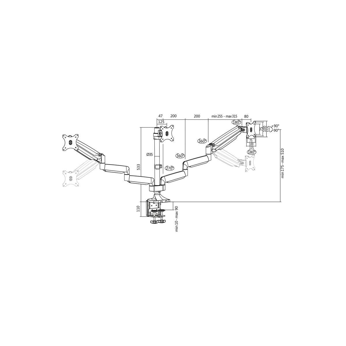 LogiLink Monitorarm trippel 13-32