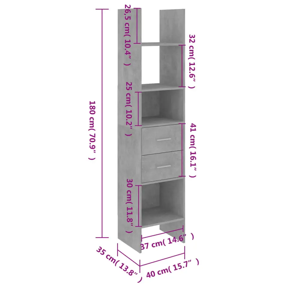 vidaXL - Boekenkast - Grijs - Bewerkt hout