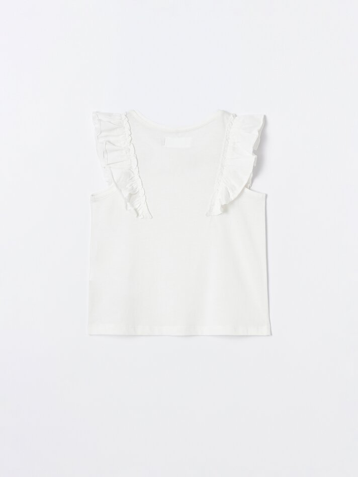 Camiseta com babados - Off-White