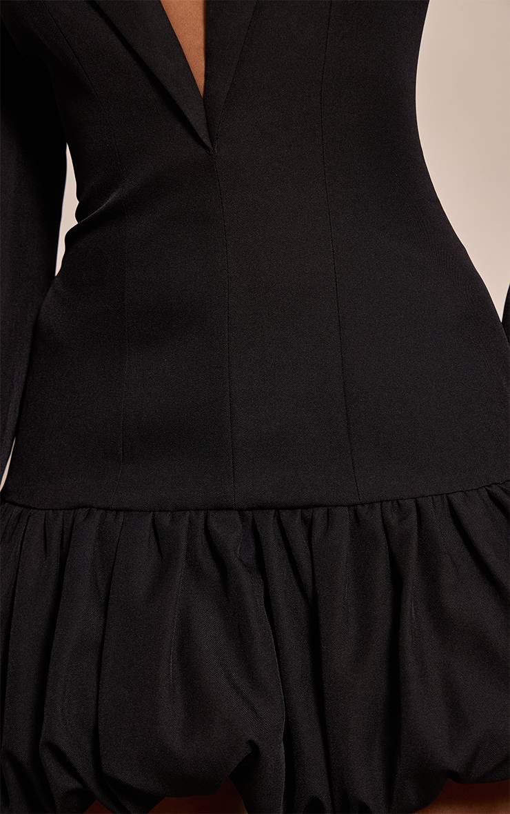 Noir Robe Blazer À Décolleté Plongeant Et Ourlet Bouffant