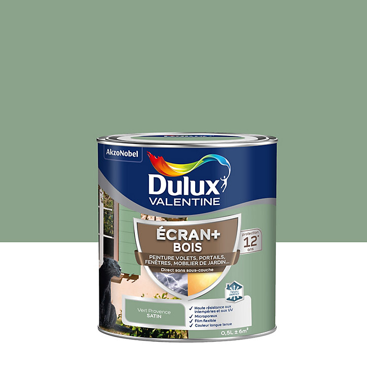 Peinture extérieure Ecran+ bois Dulux Valentine satin vert provence 500 ml
