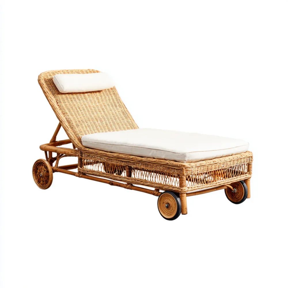 Verstellbare Rattan-Gartenliege mit Kissen 200x65x30 cm – Natur/Weiß