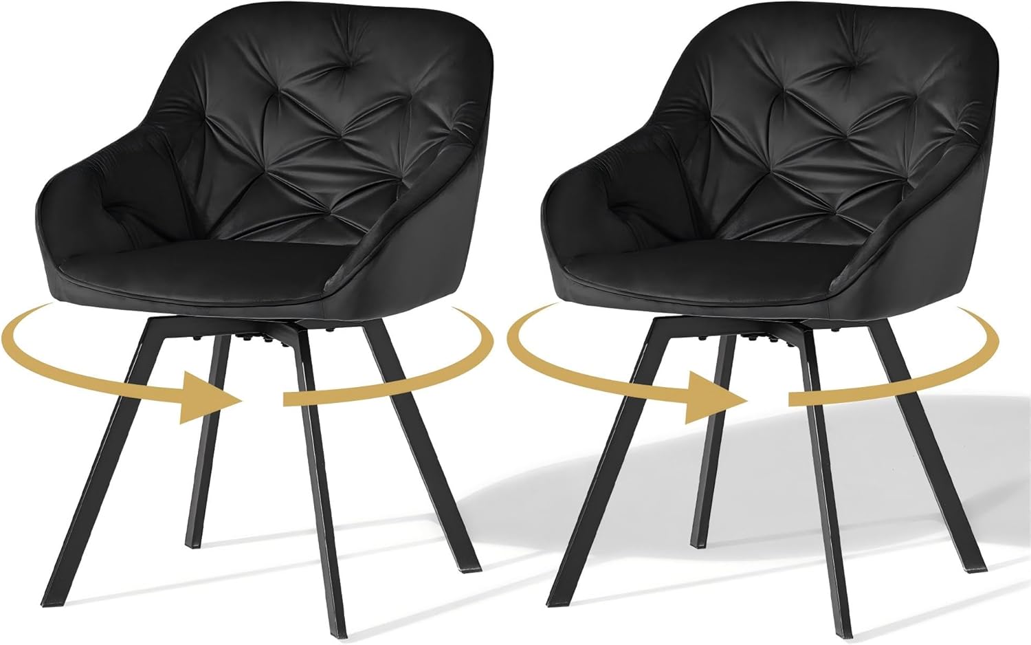 CLIPOP Samt Esszimmerstühle Drehbar 2er Set,Gepolstert Sessel Küchenstuhl mit Armlehne Freizeit Polsterstuhl Bequem Sitz Drehstuhl für Esszimmer Wohnzimmer Esszimmer, (1, Schwarz)