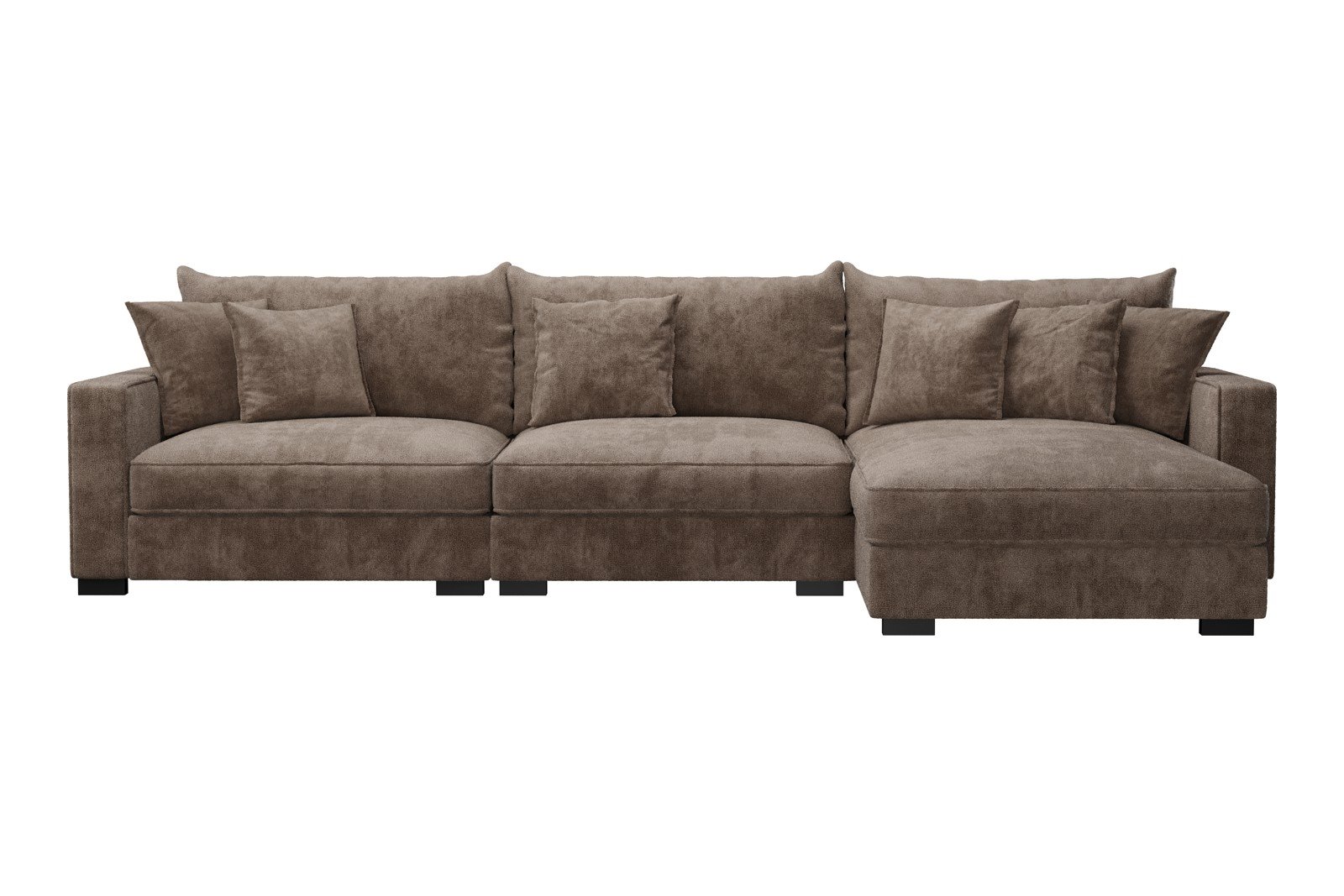 Rossi Lux 3-seter med sjeselong høyre Tekstil Genesis 6 Mink, arm B med sorte ben. Lux Komfort.