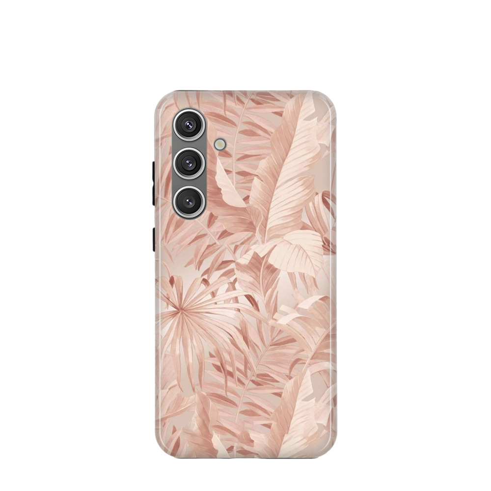 Samsung Galaxy S24 Hybrid (Kunststoff / Gummi) Hülle Palmenglück - Rosegold