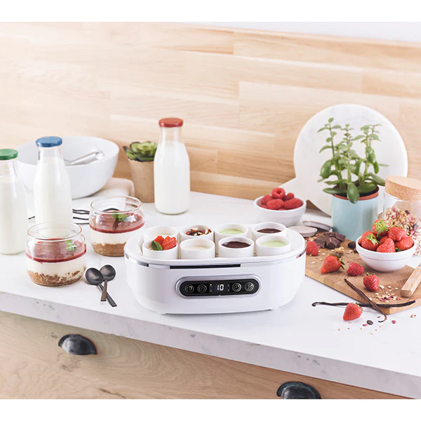 Lot de 8 pots de yaourt céramique avec couvercle 125 ml blanc Simeo
