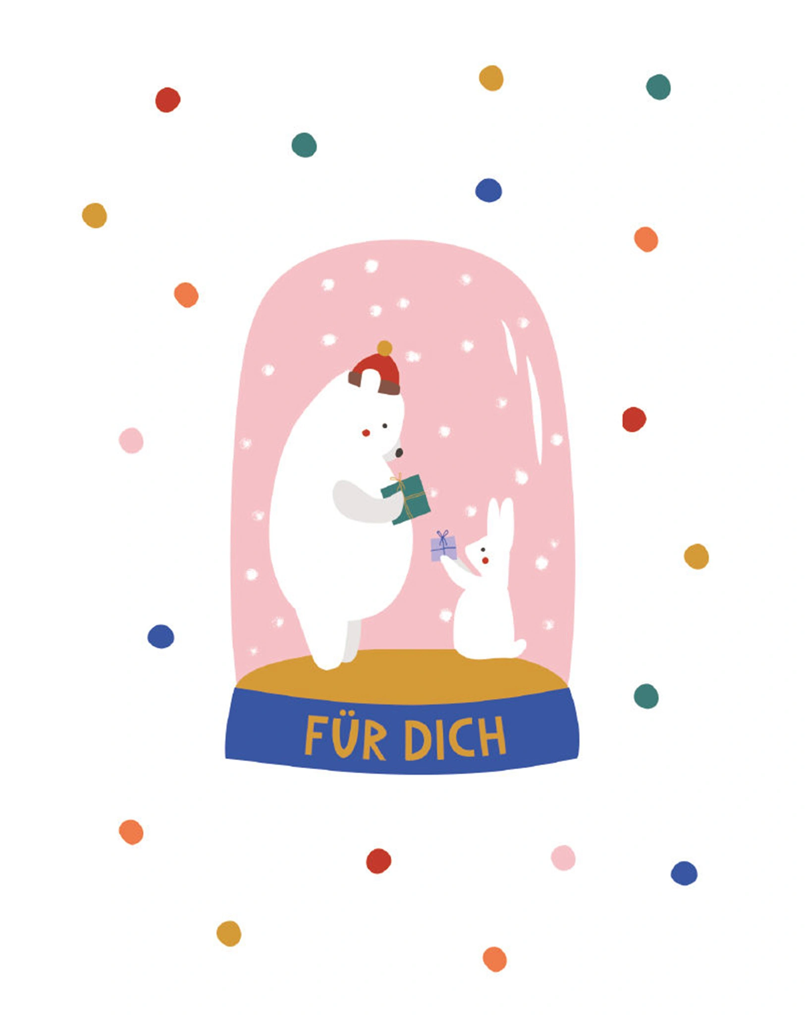 Postkarte SCHNEEKUGEL - BÄR & HASE 3er Set