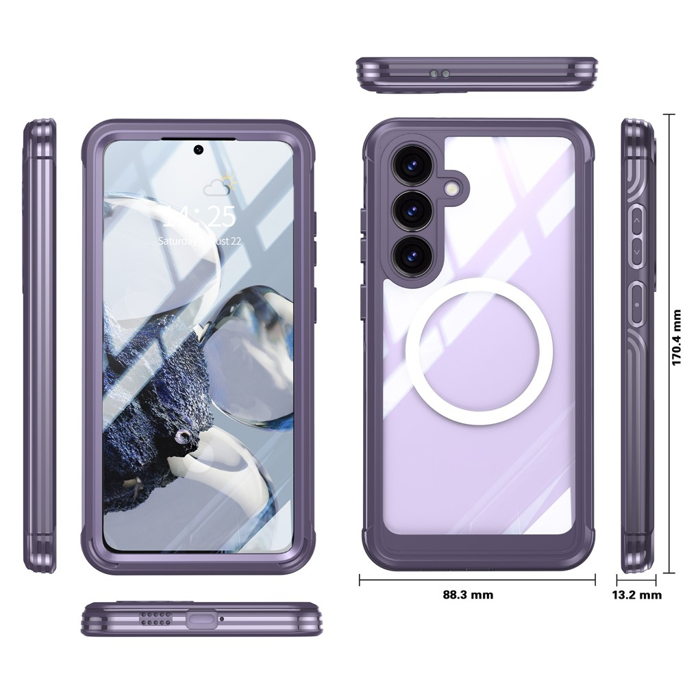 Samsung Galaxy S25 FE Magnetische Alu Schutzhülle mit Panzer Glas Backcover   Display- / Kameraglasschutz MagSafe-Modul - Lila