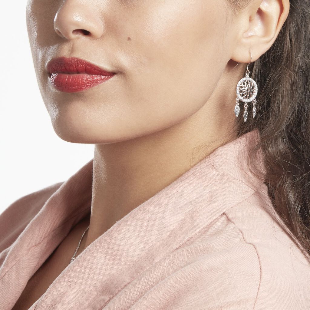 Boucles D'oreilles Pendantes Nemetona Argent Blanc Oxyde