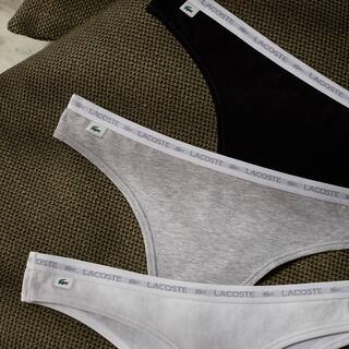 Lot de 3 strings siglées en coton stretch Culottes & bas - Noir - Lacoste - Femme