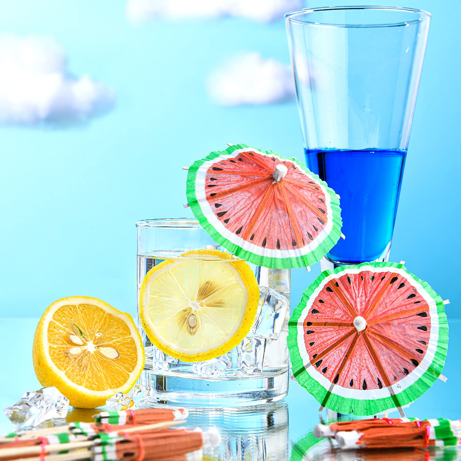 (50er Set) Papier Cocktail Schirmchen Sommer Party Spiesse Deko Getränke Schirm - Wassermelone
