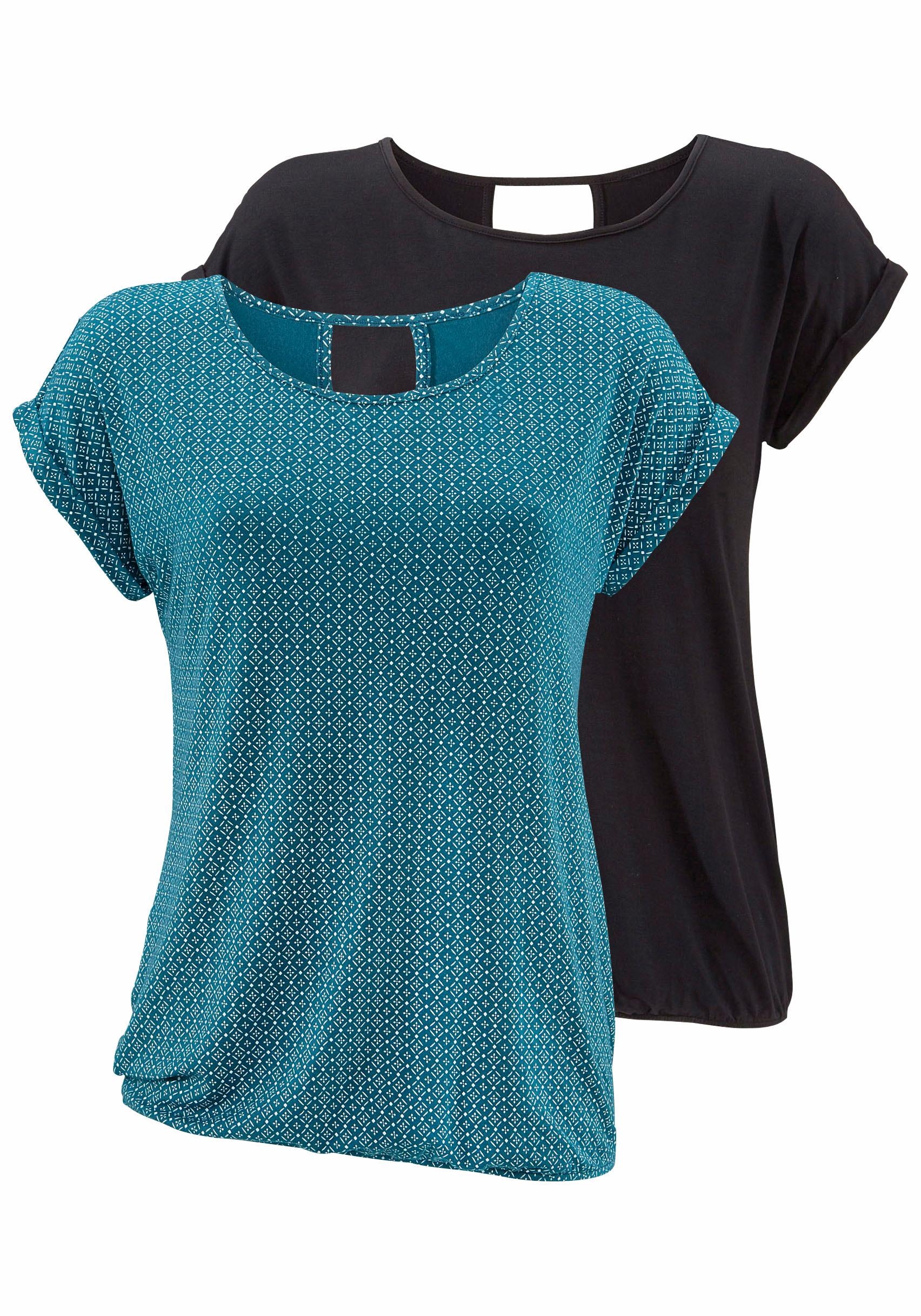 LASCANA Kurzarmshirt »mit modischem Cut-Out« 2er-Pack,  aus weichem Viskose-Stretch
