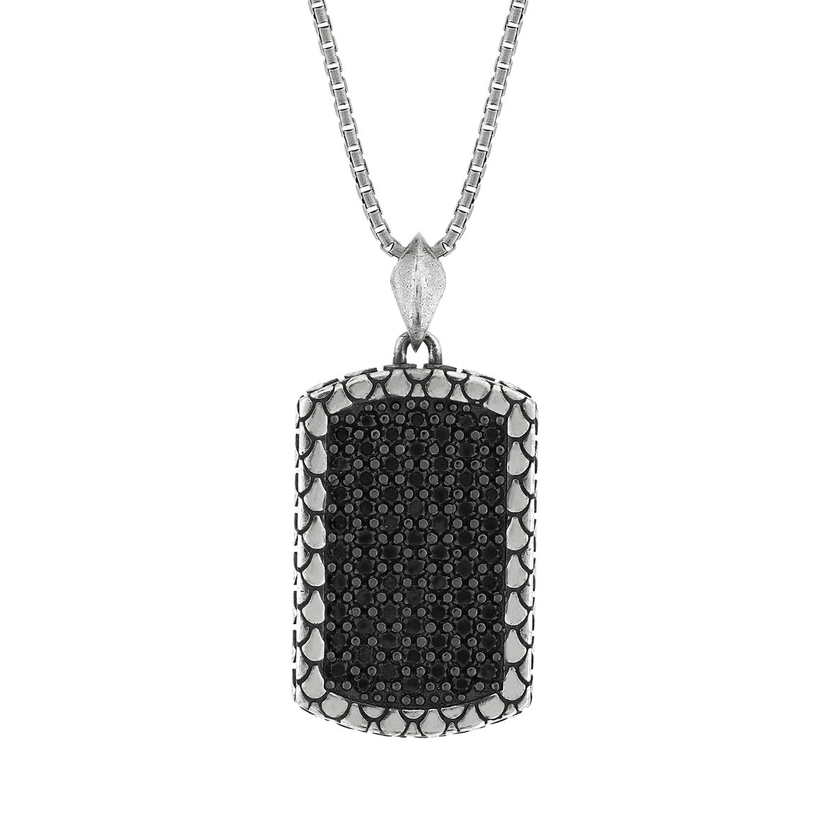 Collier argent 925 plaque spinelles noires 60cm