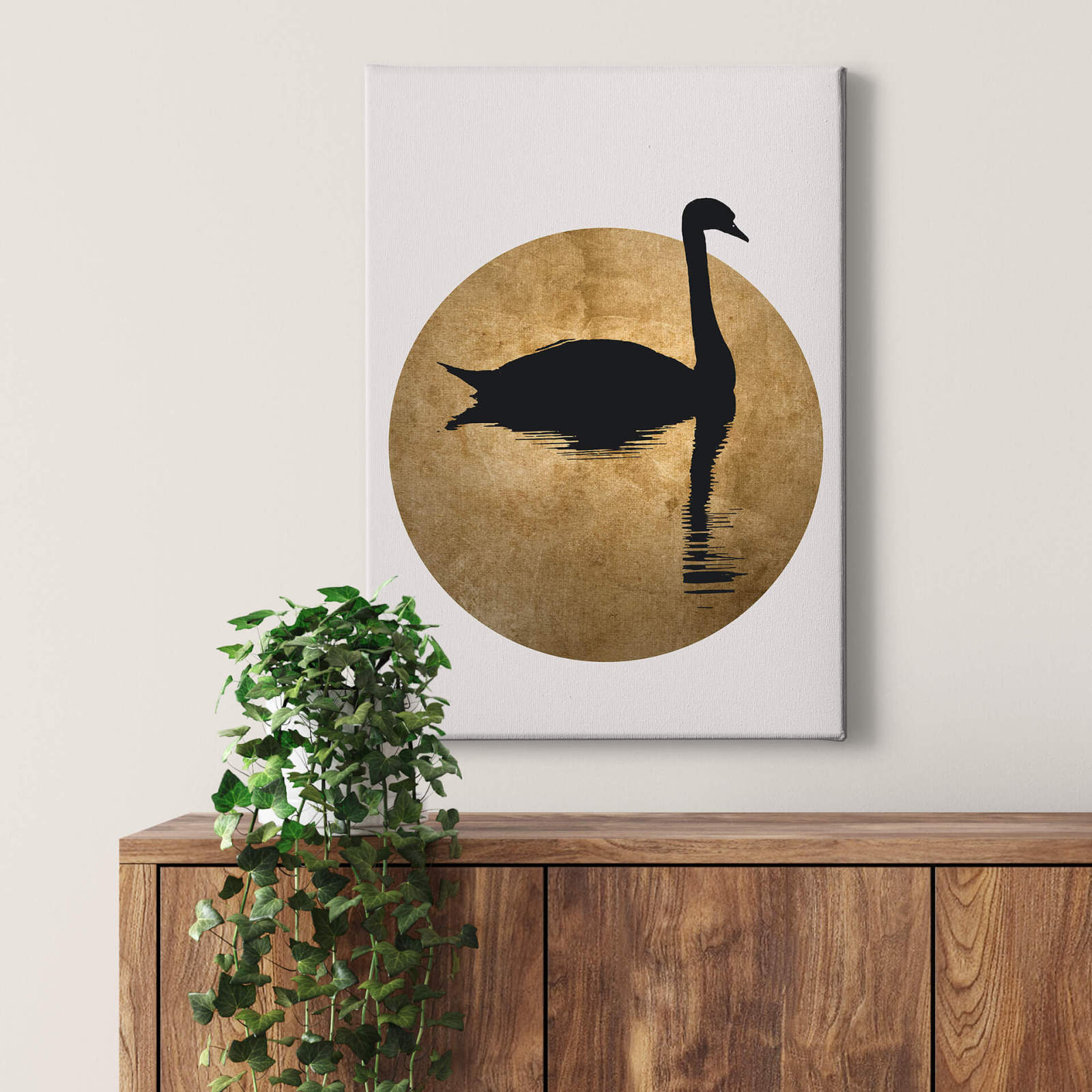 Leinwandbild SCHWANENSEE - schwarz-gold - 50x70 cm