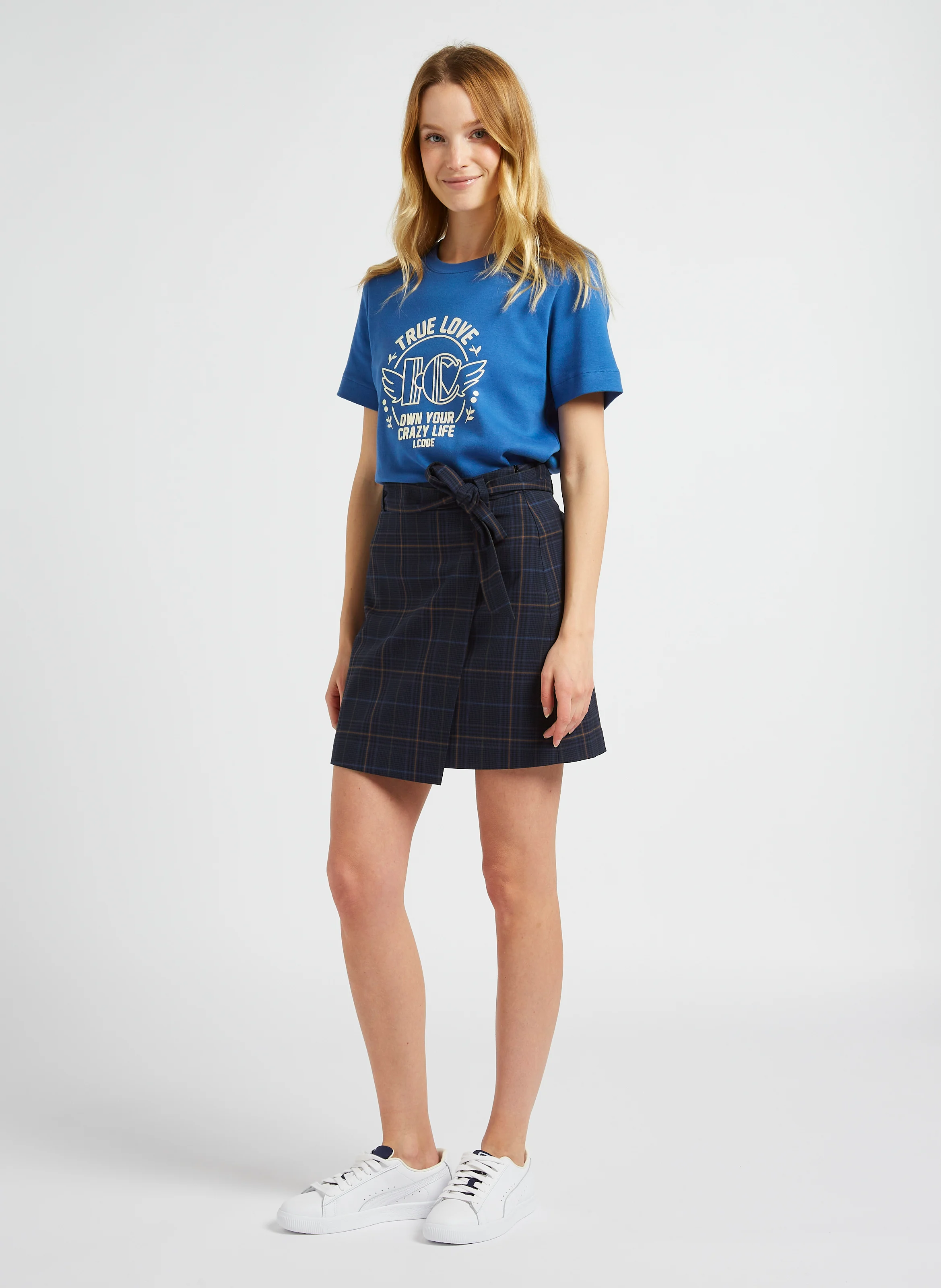 Tee-shirt droit col rond sérigraphié en coton | Bleu