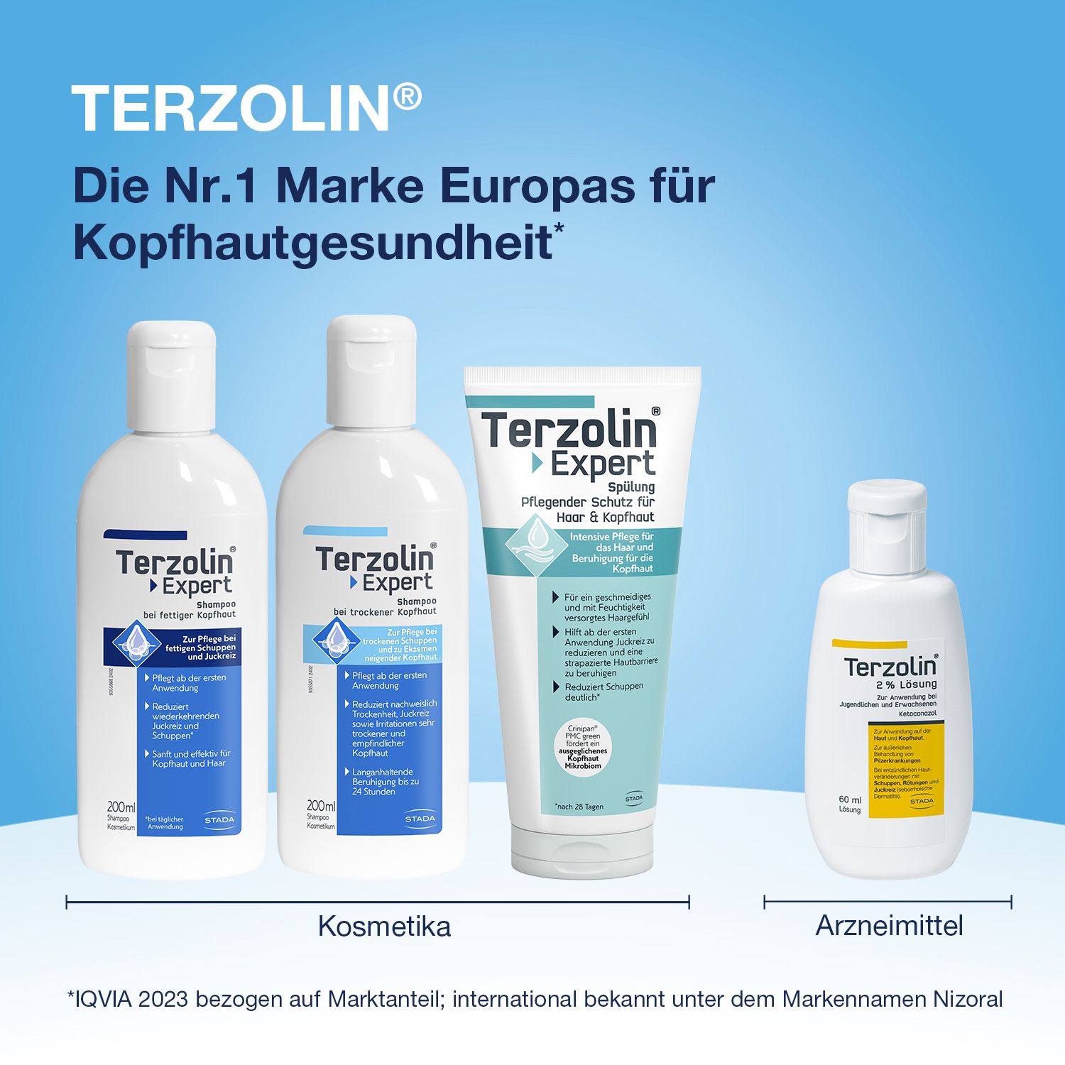 Terzolin® Expert Schuppen-Shampoo bei trockener Kopfhaut, Juckreiz und Schuppen. Besonders geeignet für empfindliche, zu Ekzemen neigende Kopfhaut und trockene Schuppen. Unterstützt das Kopfhautmikrobiom mit natürlichen Inhaltsstoffen