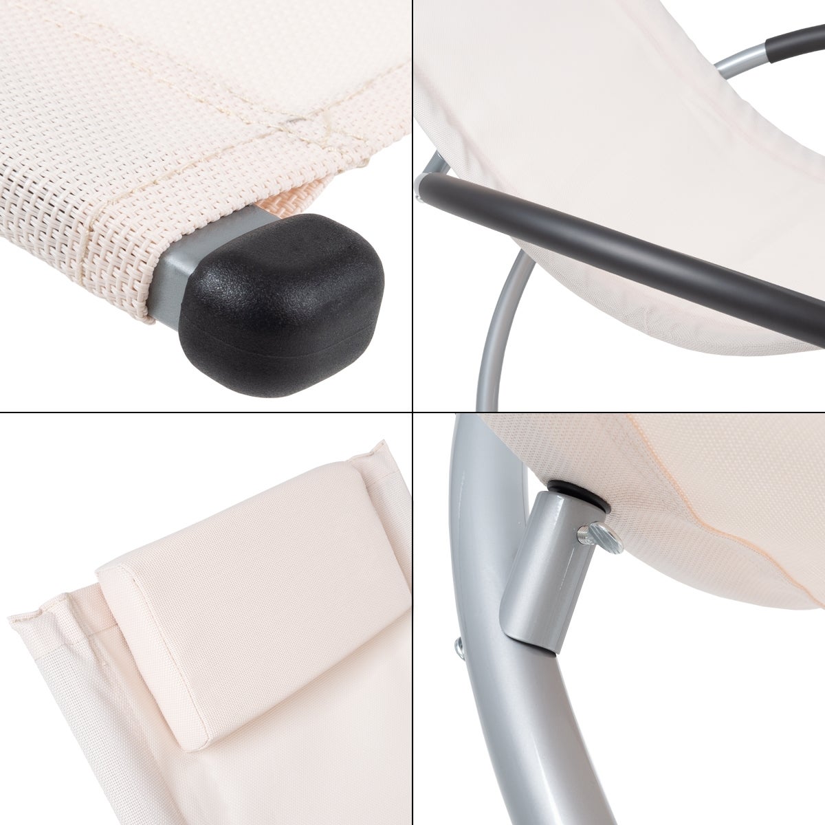 ECD Germany Opvouwbare schommelstoel, crème, met hoofdsteun, stalen frame, weerbestendig, ademend, ergonomische relaxstoel, ligstoel, tuinligstoel, ligstoel, relaxstoel, schommelstoel, voor tuin/terras