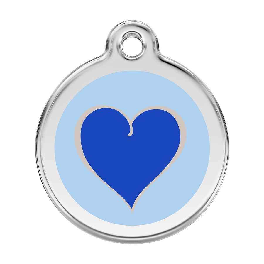 Placa de identificação para cães em aço inoxidável esmaltado com coração azul