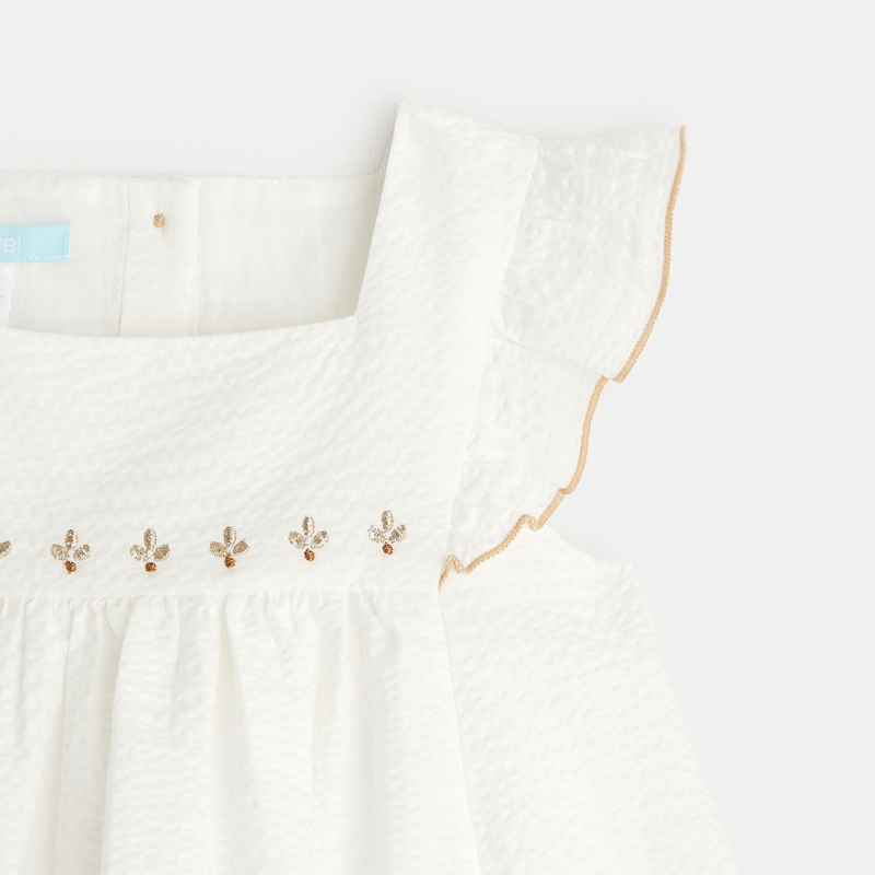 Robe chic gaufrée brillante et bloomer blanche bébé fille