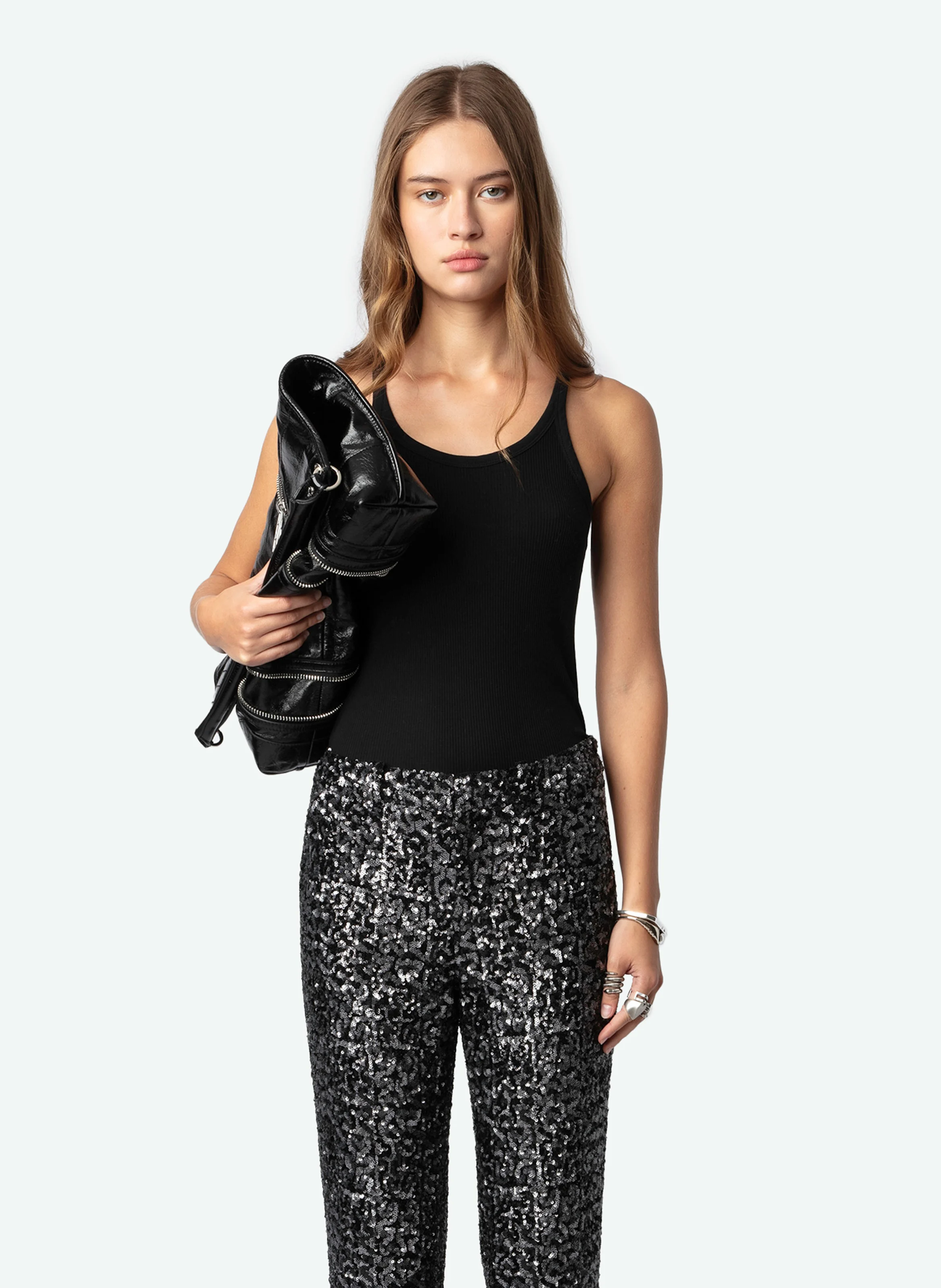 PREVY - Pantalon flare à sequins | Noir