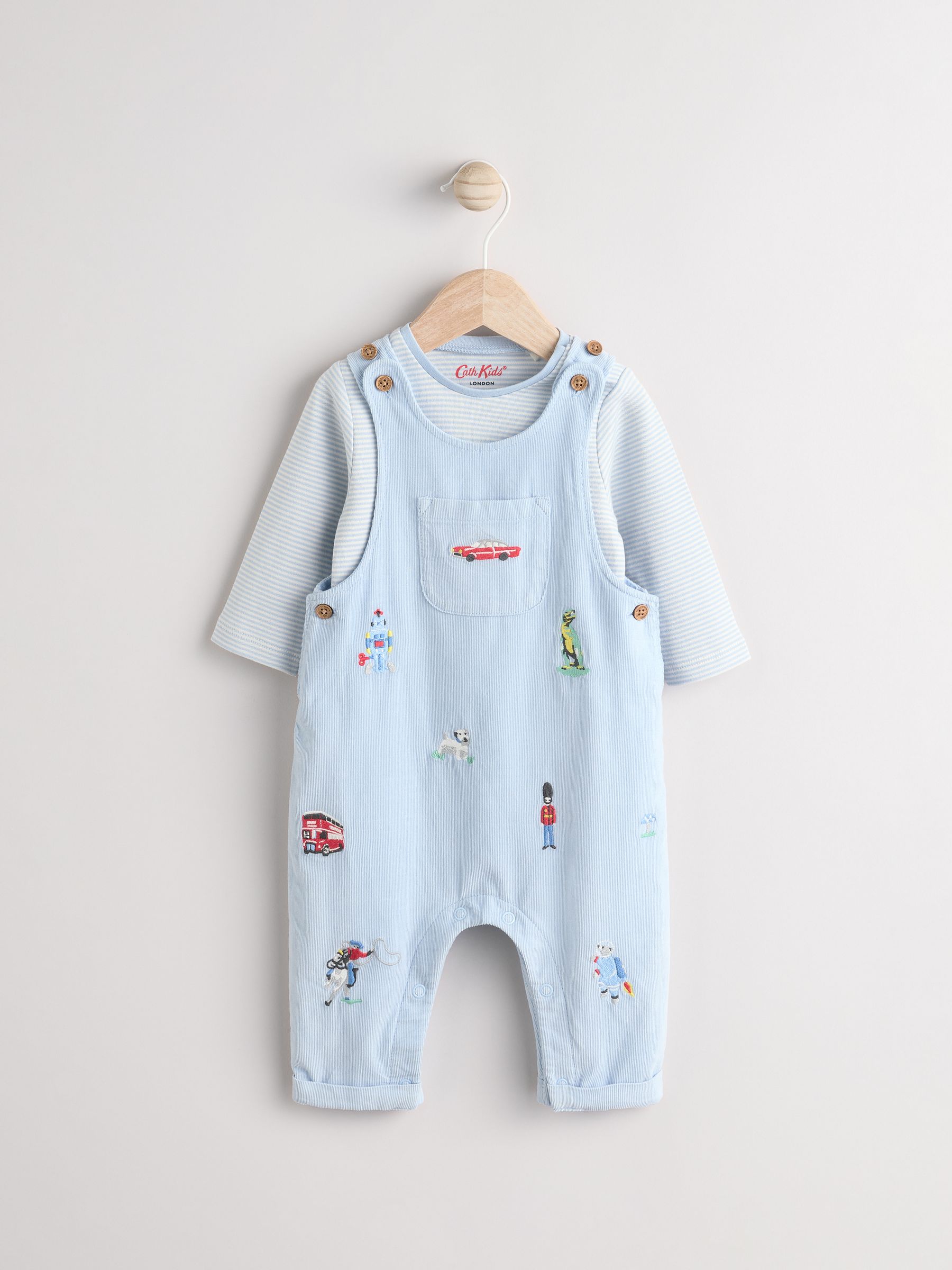 Blauw - Baby Corduroy 100% Cotton Dungaree and Bodysuit Set