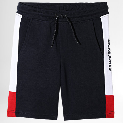 Short Jogging Enfant A Bandes Logo Blocking Bleu Marine