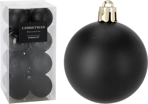 Weihnachtskugel 6cm 16er schwarz aus Kunststoff
