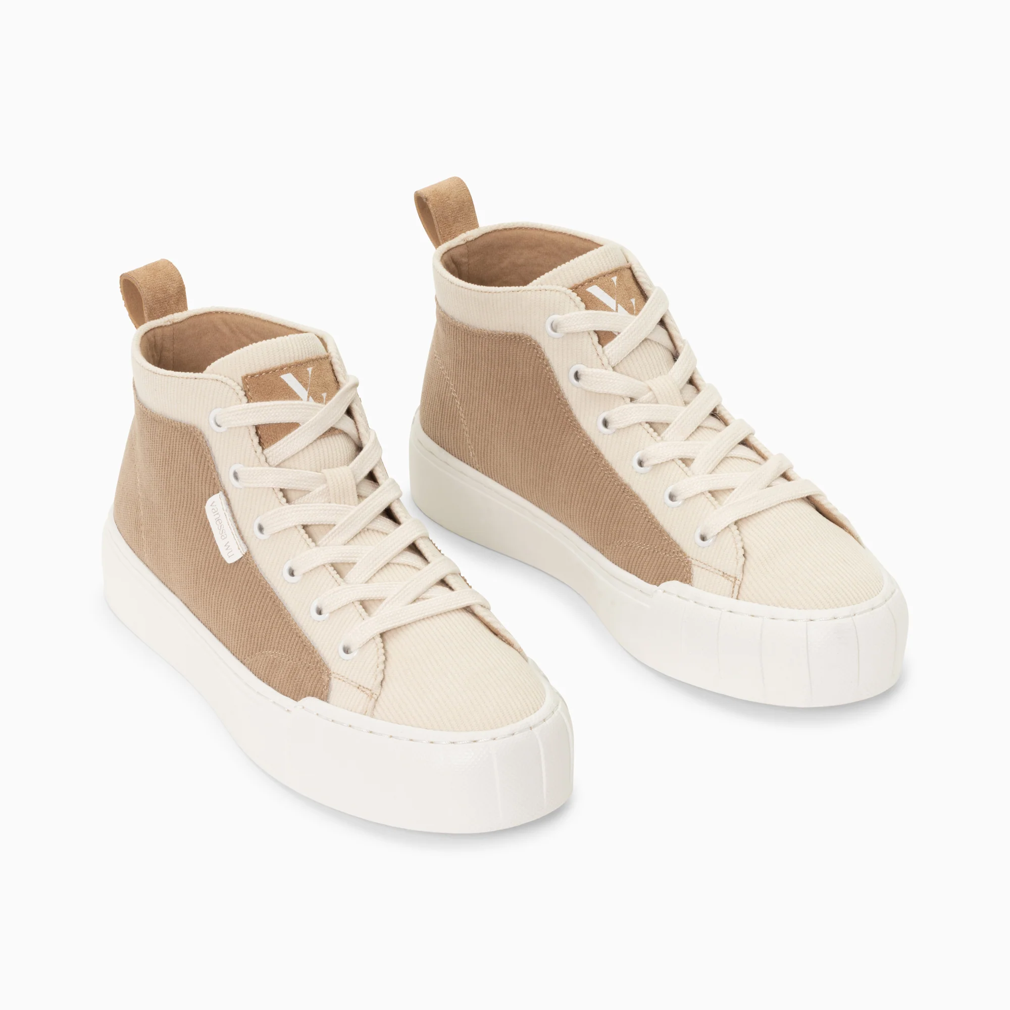 Sneakers-Baskets montantes Clarisse côtelées beige et taupe