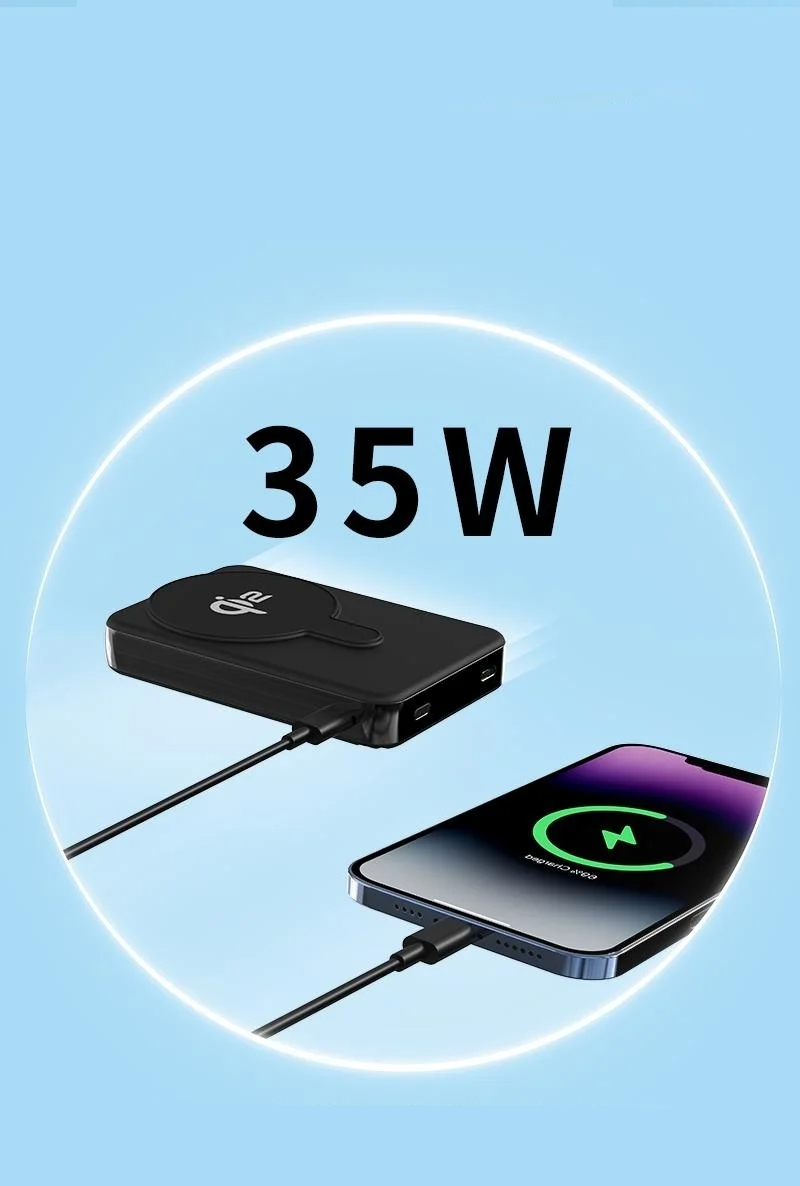 (35W) 10000mAh Magnetische Qi2 MagSafe USB C Powerbank Power Delivery Ladegerät inkl. USB C Ladekabel - Schwarz