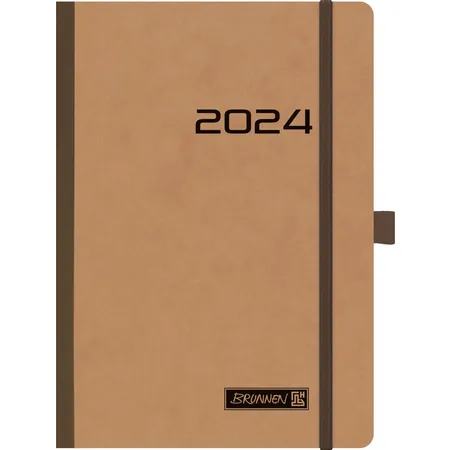 BRUNNEN Buchkalender mit Gummizug, braun, A5, 2S/1W, 2024