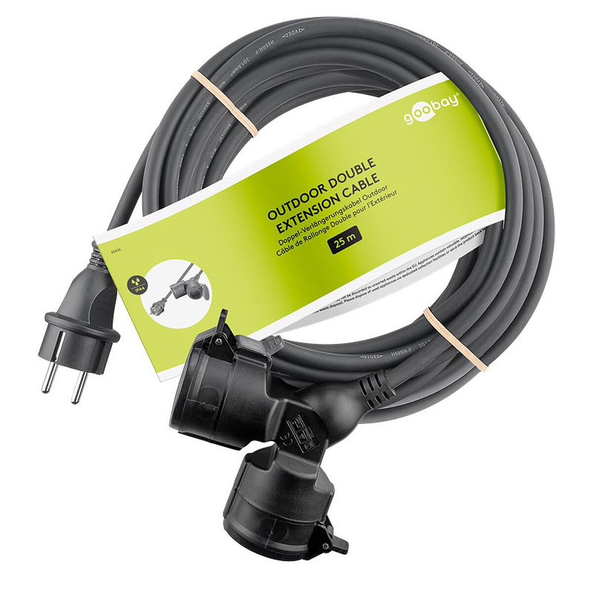 Goobay Câble Rallonge électrique double pour l'extérieur - 25 mètres - Noir