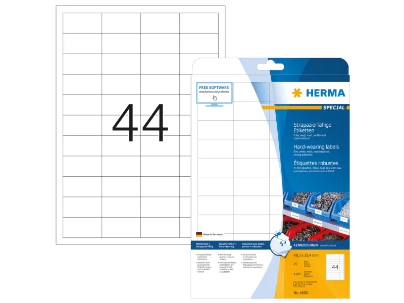 HERMA Special etiket 48.3 x 25.4 mm hvid mat selvklæbende permanent m/1100 etiketter (25 ark x 44 stk.)