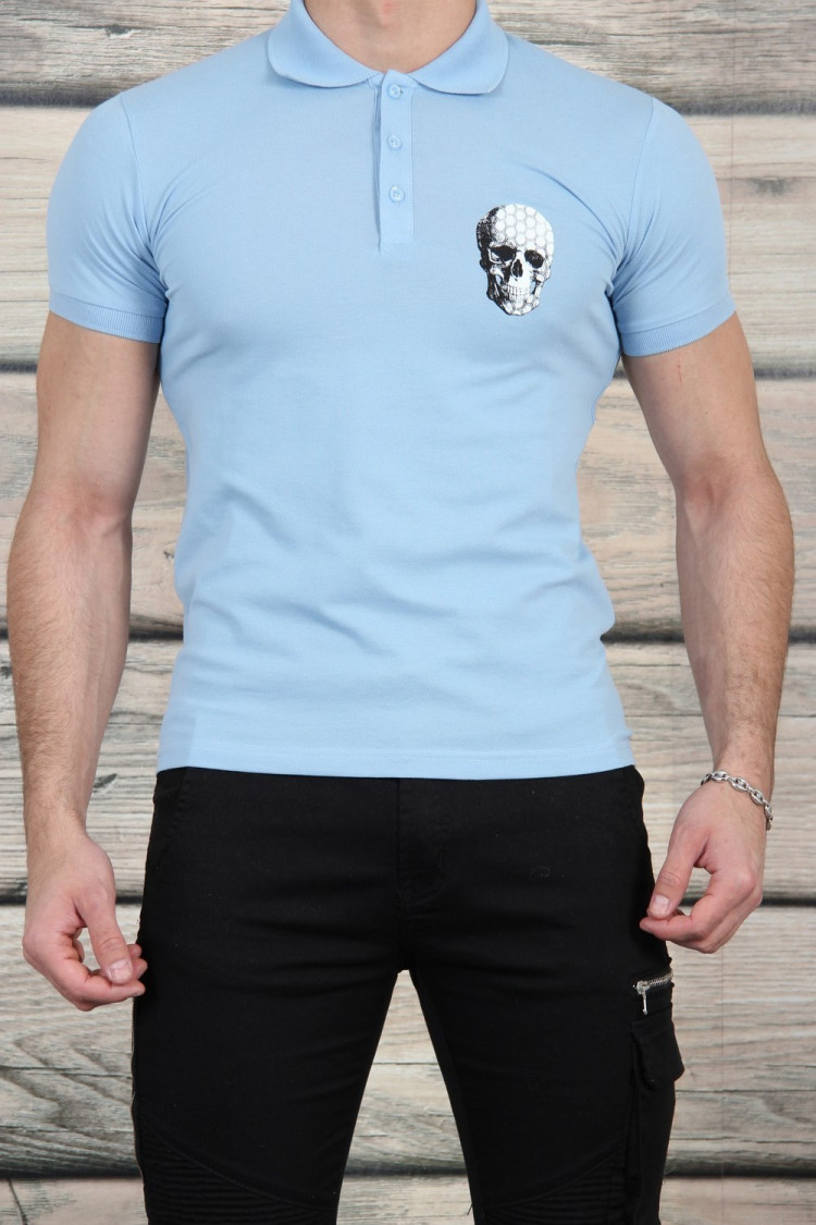 Polo tête de mort au dos bleu