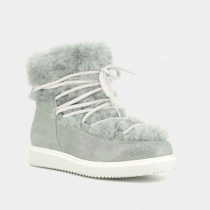 Boots à fourrures  en cuir metallisé gris