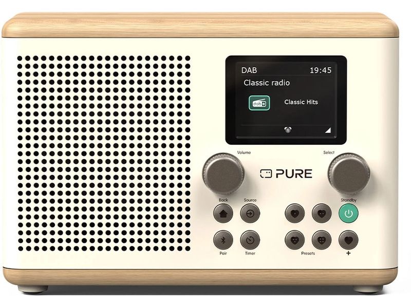 Pure DAB  Radio Classic H4 Eiche/Weiss Digitales Küchenradio mit Bluetooth, USB-Port und AUX-Anschluss