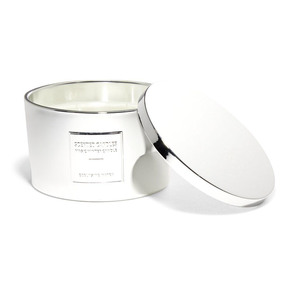 Bougie avec couvercle pot métallisé gris senteur fleur d'oranger 30H