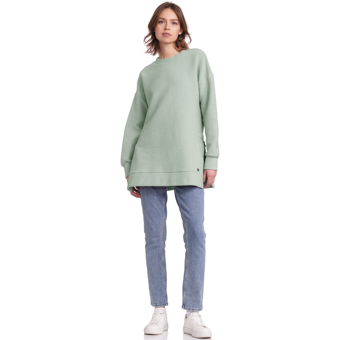 Gina Collection Damen Sweatshirt mit Rippstruktur hellgrün