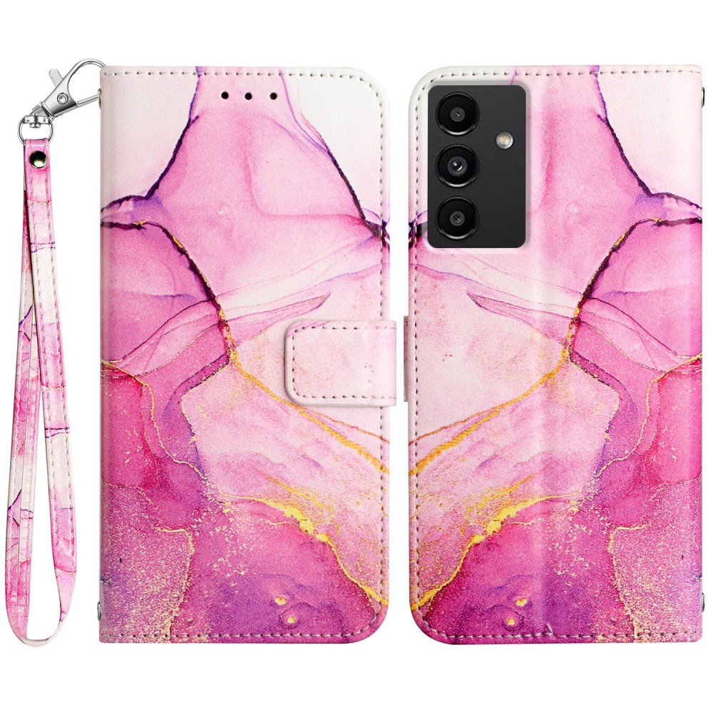 Samsung Galaxy A54 5G Leder Tasche mit Kartenfach   Handschlaufe Marble Marmor - Pink / Rosa