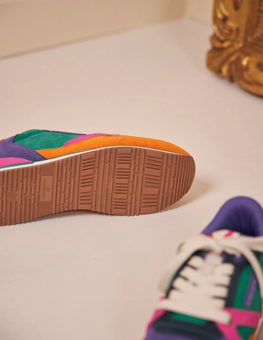 Baskets basses Andrée - Suède vegan orange violet fuchsia
