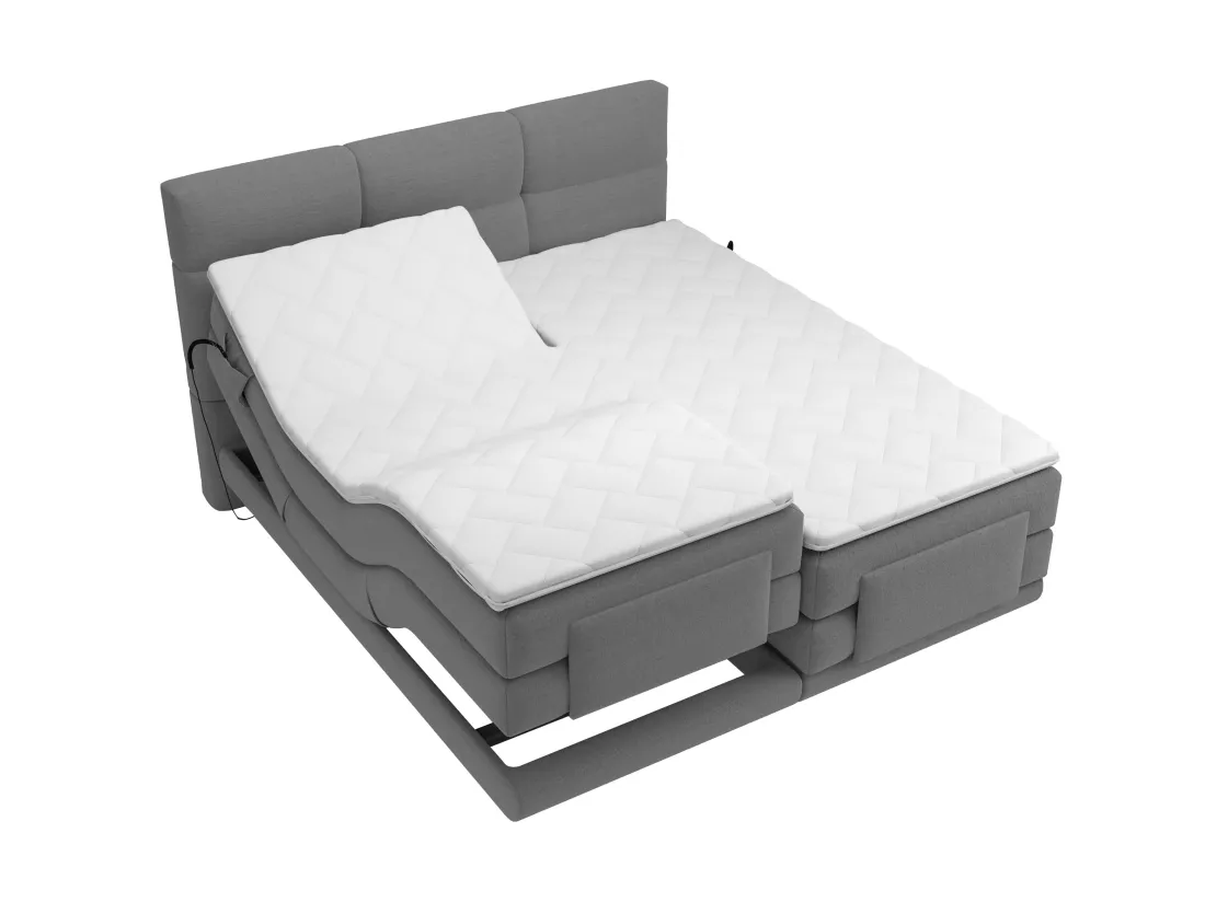 Ensemble complet boxspring tête de lit capitonnée + sommiers relaxation électrique + matelas + surmatelas - 2 x 80 x 200 cm - Tissu - Gris clair - LODI de PALACIO