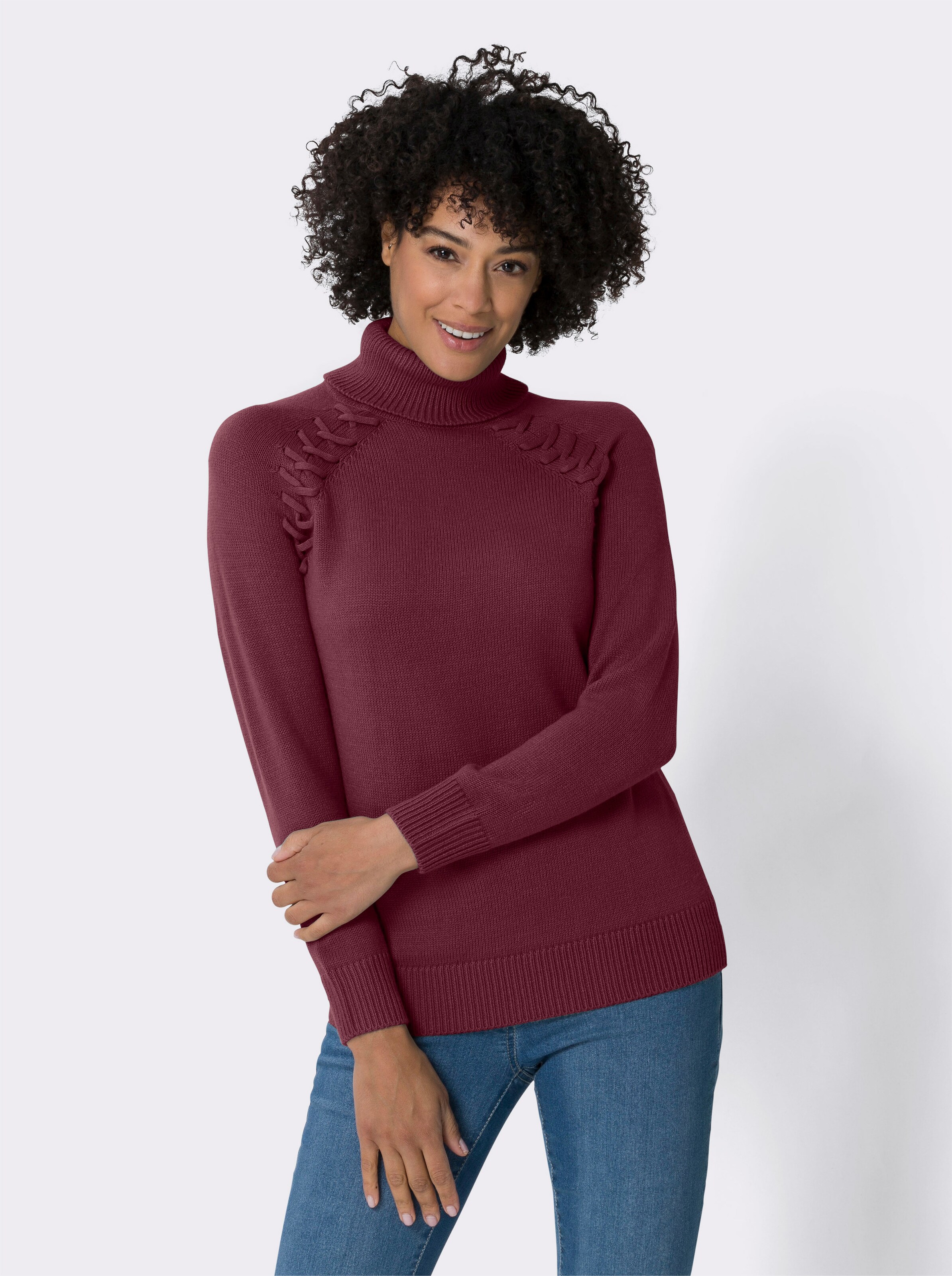 Rollkragenpullover mit Zierband-Detail