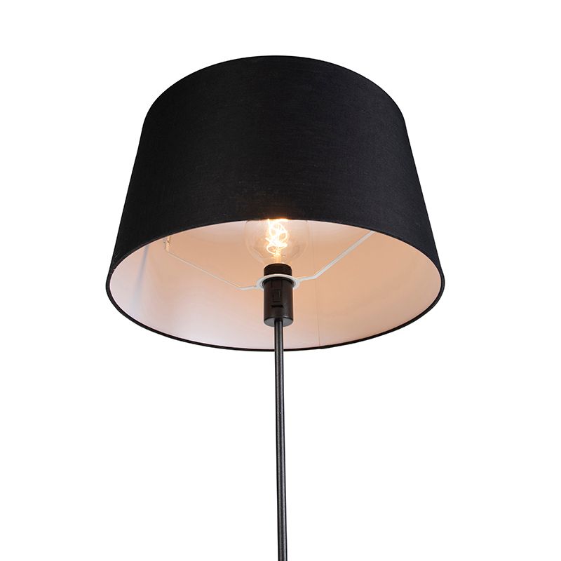 Vloerlamp zwart met zwarte linnen kap 45cm verstelbaar - Parte