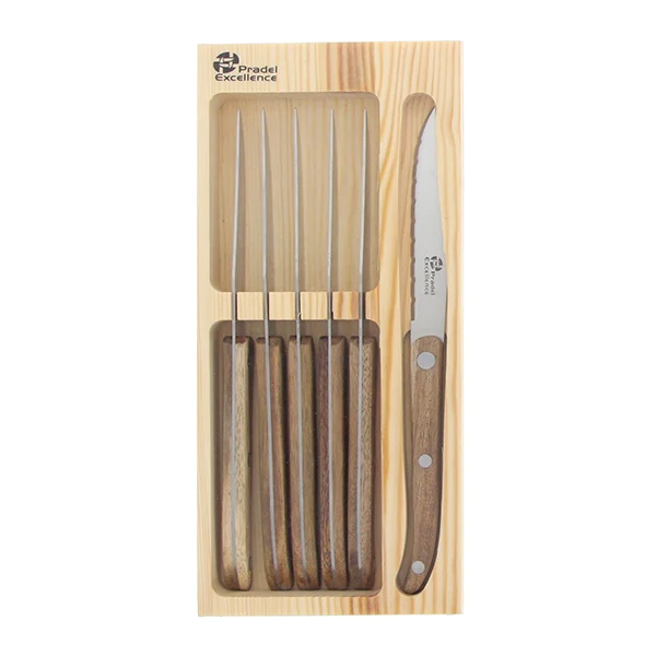 6 couteaux à steak Antik en bois d’acacia et coffret bois Pradel Excel