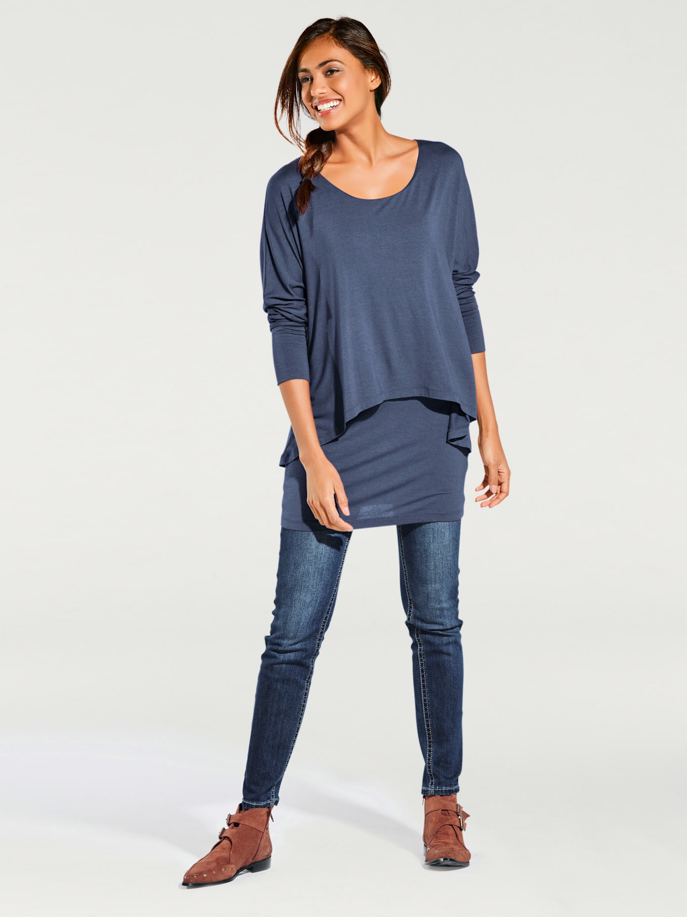 T-shirt à encolure ronde look décontracté tendance, manches chauve-souris