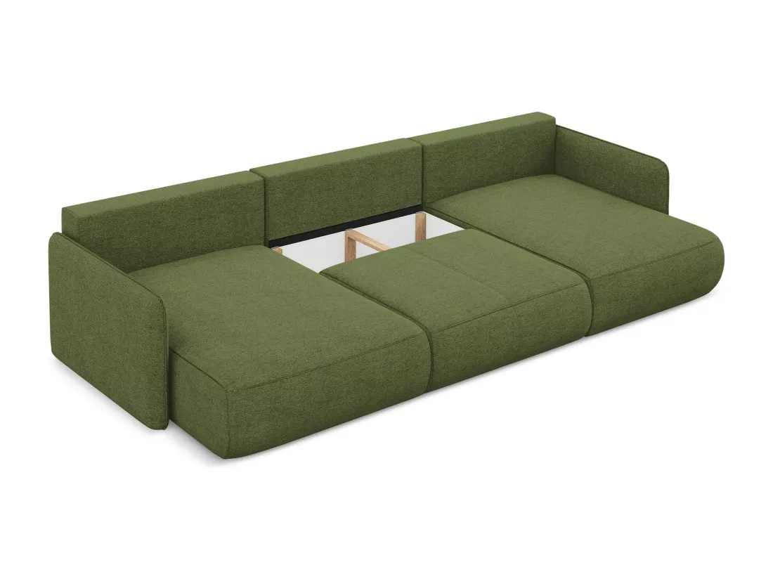 Canapé d'angle panoramique convertible en tissu chenille - bouteille verte - NANEA