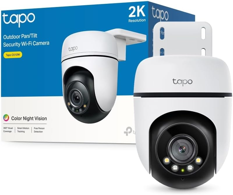 Tapo C510 Schwenk Neigbare AI Security Wi-Fi Kamera 2K (2304 × 1296p) Nachtsichtfunktion KI-Personenerkennung / Audio - Weiss