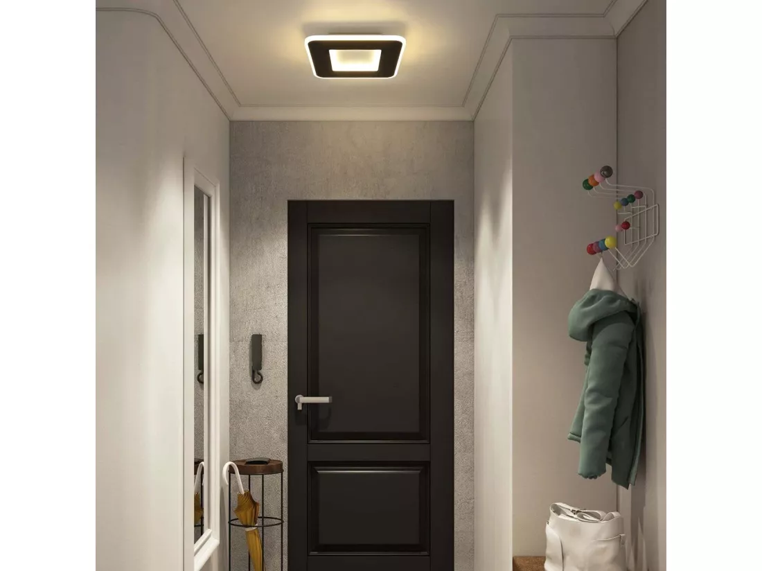 NETTLIFE Plafonnier LED 23W noir 24cm lampe de cuisine blanc chaud design moderne lampe de chambre carré couloir pour salon