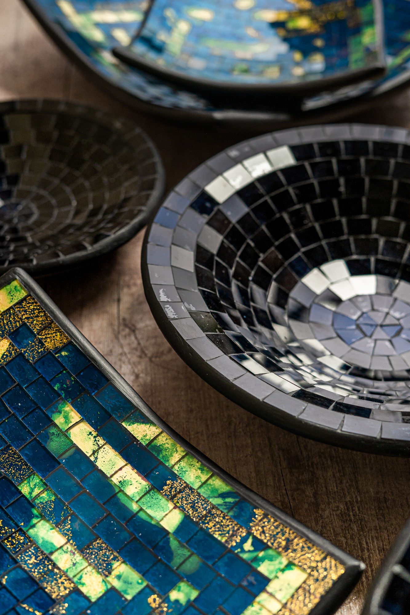 3er-Set Mosaikteller, blau, gold von fischer's lagerhaus