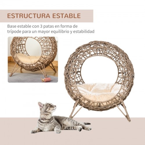 Cama em forma de caverna Pawhut em rattan marrom para gatos.