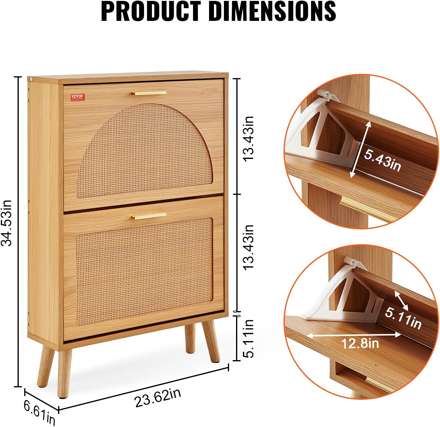 VEVOR Schuhschrank Schmal, Schuhregal Holzfarbe, 600 x 168 x 877 mm Schuhkipper mit 2 Klappen + oberem Staufach, Schuhkommode 36,28 kg Tragfähigkeit, Aufbewahrungsschrank Schuh Massivholz für Flur